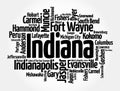 List of cities in Indiana - the U.S. state located in the Midwestern and Great Lakes regions of North America, word cloud concept Royalty Free Stock Photo