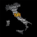 List of cities in Italy, map silhouette word cloud, travel concept background