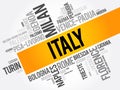 List of cities in Italy, word cloud collage, travel concept background Royalty Free Stock Photo