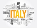 List of cities in Italy, word cloud collage, travel concept