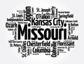 List of cities in Missouri USA state, word cloud concept background Royalty Free Stock Photo