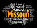 List of cities in Missouri USA state, word cloud concept background Royalty Free Stock Photo