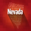 List of cities in Nevada USA state, map silhouette word cloud map concept