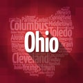 List of cities in Ohio USA state, map silhouette word cloud, map concept background Royalty Free Stock Photo