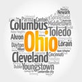 List of cities in Ohio USA state, map silhouette word cloud, map concept background Royalty Free Stock Photo