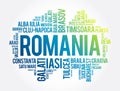 List of cities in Romania word cloud collage, business and travel concept background