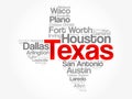 List of cities in Texas USA state word cloud