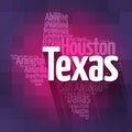 List of cities in Texas USA state word cloud map, concept background Royalty Free Stock Photo