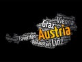 List of cities and towns in AUSTRIA, map word cloud collage, business and travel concept background