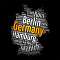 List of cities and towns in GERMANY, map word cloud collage, business and travel concept background Royalty Free Stock Photo