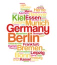 List of cities and towns in GERMANY, map word cloud collage Royalty Free Stock Photo