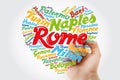List of cities and towns in Italy composed in love sign heart shape, word cloud collage with marker, business and travel concept Royalty Free Stock Photo