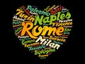 List of cities and towns in Italy word cloud collage Royalty Free Stock Photo