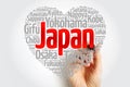 List of cities and towns in Japan composed in love sign heart shape, word cloud collage, business and travel concept background