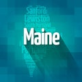 List of cities and towns in Maine USA state, map silhouette word cloud map concept
