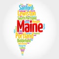 List of cities and towns in Maine USA state, map silhouette word cloud map concept background Royalty Free Stock Photo