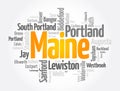 List of cities and towns in Maine USA state, word cloud concept background