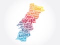 List of cities and towns in Portugal, map word cloud collage, business and travel concept background