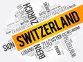 List of cities and towns in Switzerland, word cloud collage, business and travel concept background