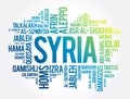 List of cities and towns in Syria, word cloud collage, business and travel concept background