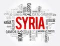 List of cities and towns in Syria, word cloud collage, business and travel concept background