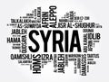 List of cities and towns in Syria, word cloud collage, business and travel concept background