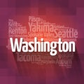 List of cities in Washington USA state, map silhouette word cloud map concept Royalty Free Stock Photo