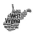 List of cities in West Virginia USA state, map silhouette word cloud, map concept background Royalty Free Stock Photo