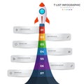 List diagram with 7 number points of step, sequence, colorful rocket launch startup, infographic element template vector