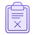 List fail flat icon. Document with cross blue icons in trendy flat style. Paper reject gradient style design, designed