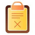 List fail flat icon. Document with cross color icons in trendy flat style. Paper reject gradient style design, designed