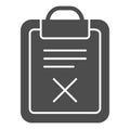 List fail solid icon. Document with cross vector illustration isolated on white. Paper reject glyph style design