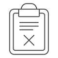 List fail thin line icon. Document with cross vector illustration isolated on white. Paper reject outline style design