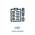 list icon vector from voting elections collection. Thin line list outline icon vector illustration