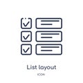 list layout with check boxes icon from user interface outline collection. Thin line list layout with check boxes icon isolated on