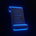 List, paper or payment with bright glowing futuristic blue neon lights on black background Royalty Free Stock Photo