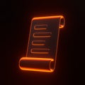 List, paper or payment with bright glowing futuristic orange neon lights on black background Royalty Free Stock Photo