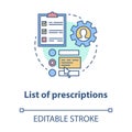 List of prescriptions concept icon. Memo, notes idea thin line illustration. Online medicine organizer tool. Keep track