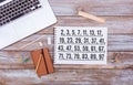 List of Prime Numbers below 100, office desk flat lay Royalty Free Stock Photo