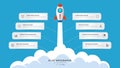 8 list of steps, layout diagram with stair level sequence, infographic element template with rocket startup launch illustration Royalty Free Stock Photo