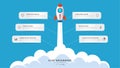 6 list of steps, layout diagram with stair level sequence, infographic element template with rocket startup launch illustration Royalty Free Stock Photo