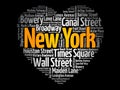 List Of Streets In New York City Composed In Love Sign Heart Shape, Word Cloud Collage, Business And Travel Concept Background