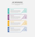 list vertical stacked process infographic outline style with 4 point template with creative sharp edge arrow with vertical badge