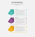 list vertical stacked process infographic outline style with 3 point template with piechart slice with dot line separator for