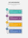 list vertical stacked process infographic outline style with 4 point template with round rectangle arrow with circle badge for