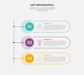 list vertical stacked process infographic outline style with 3 point template with round rectangle with circle badge for slide
