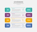 list vertical stacked process infographic outline style with 4 point template with round rectangle container box with badge