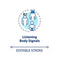 Listen body signal concept icon. Mindful nutrition idea thin line illustration. Eating when hungry, growling stomach and