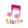 Listen - cute musical note character