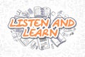 Listen And Learn - Doodle Orange Word. Business Concept.